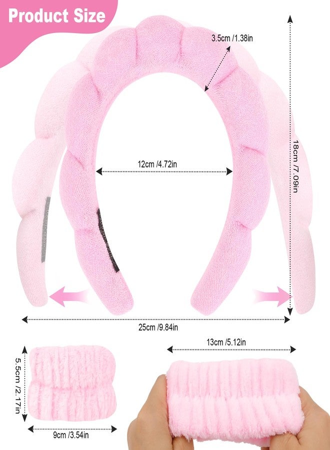 ACO-UINT 6Pcs Pink Spa Headband and Wrist Washband Set, Skincare Makeup Headband, Sponge Face Wash Terry Cloth Puffy Hair Band for Washing Face - Image 2